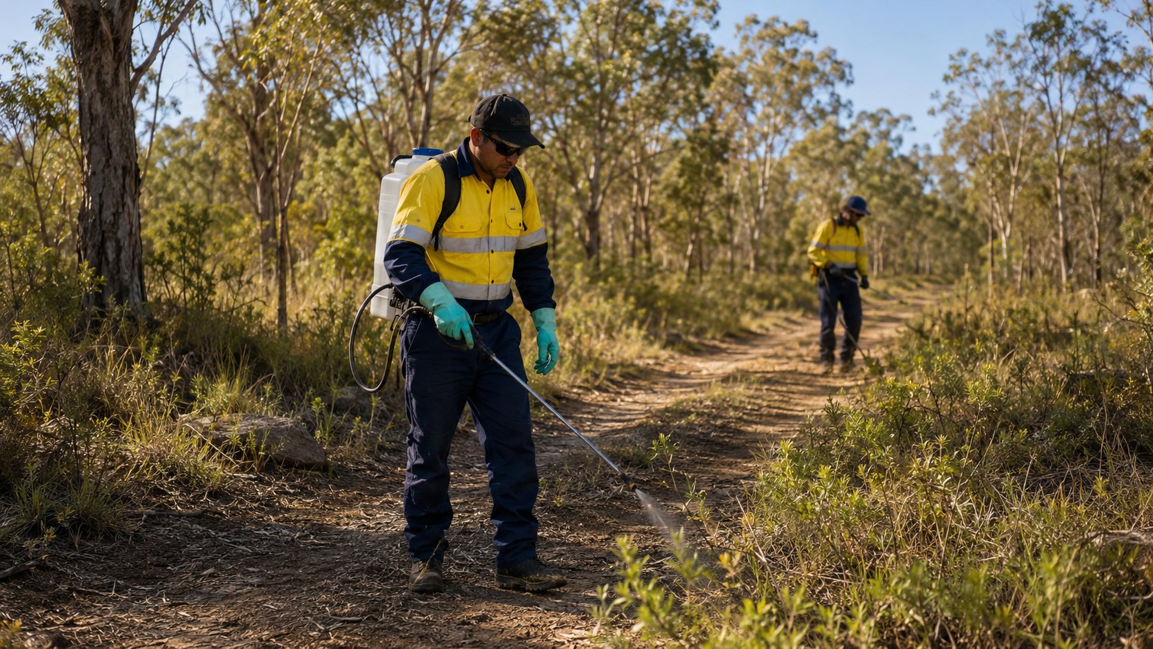 Targeted weed control work along an Australian bushland track